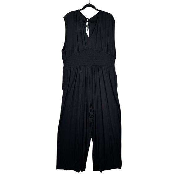 Old Navy Black Sleeveless V-Neck Jumpsuit Wide Leg Waist Defined Shirred XXL - Picture 1 of 5